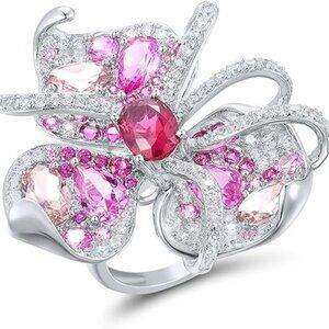 Ombre Pink Sterling Silver Gemstone Flower Ring for Women
